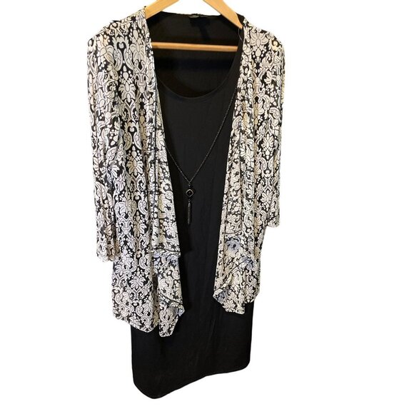 Mackenzie & James Black Black Sheath Dress White Open Cardigan Sz 1X - Picture 3 of 7